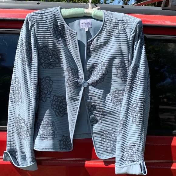 Armani Blue Floral Button Down - Picture 1 of 2